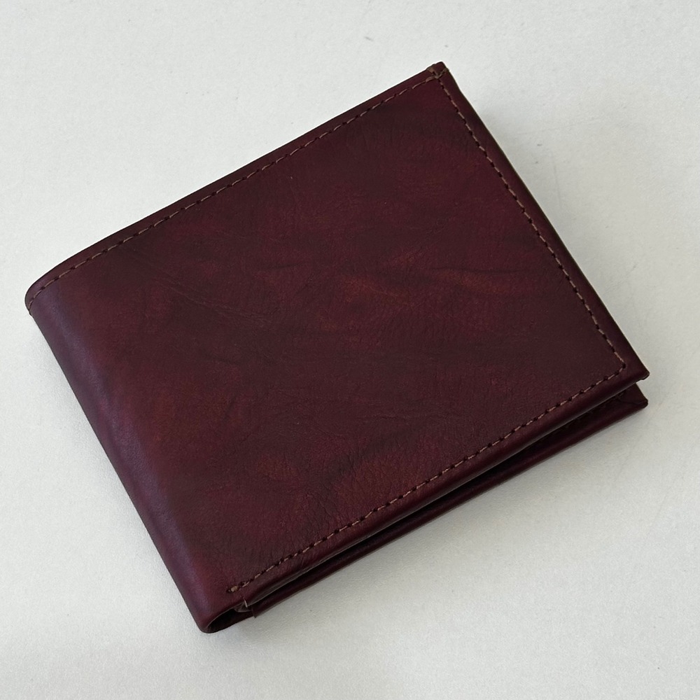 Artisan Hand Made Leather Bifold Wallet Rustic Wine Burgundy Nicaragua Mens
